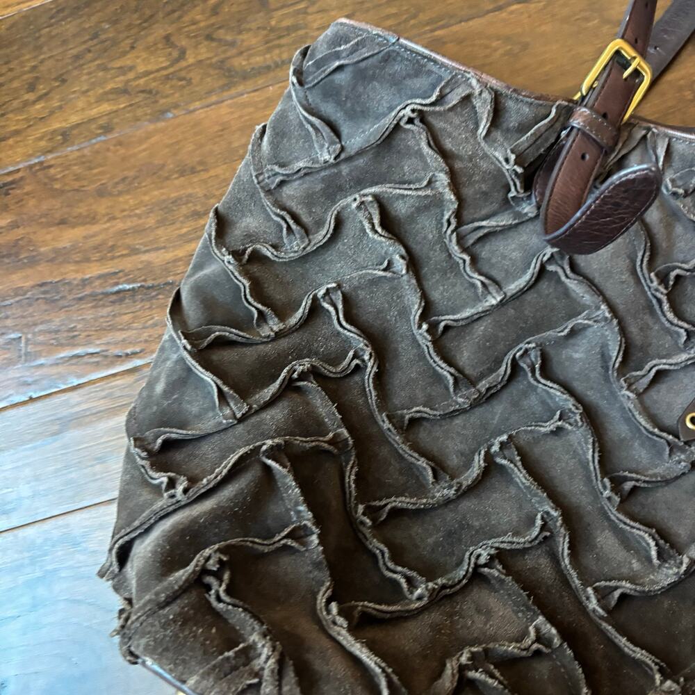 Cole Haan Sloane Woven Brown Suede Tote Bag Hobo Chocolate Weekender - Picture 6 of 16